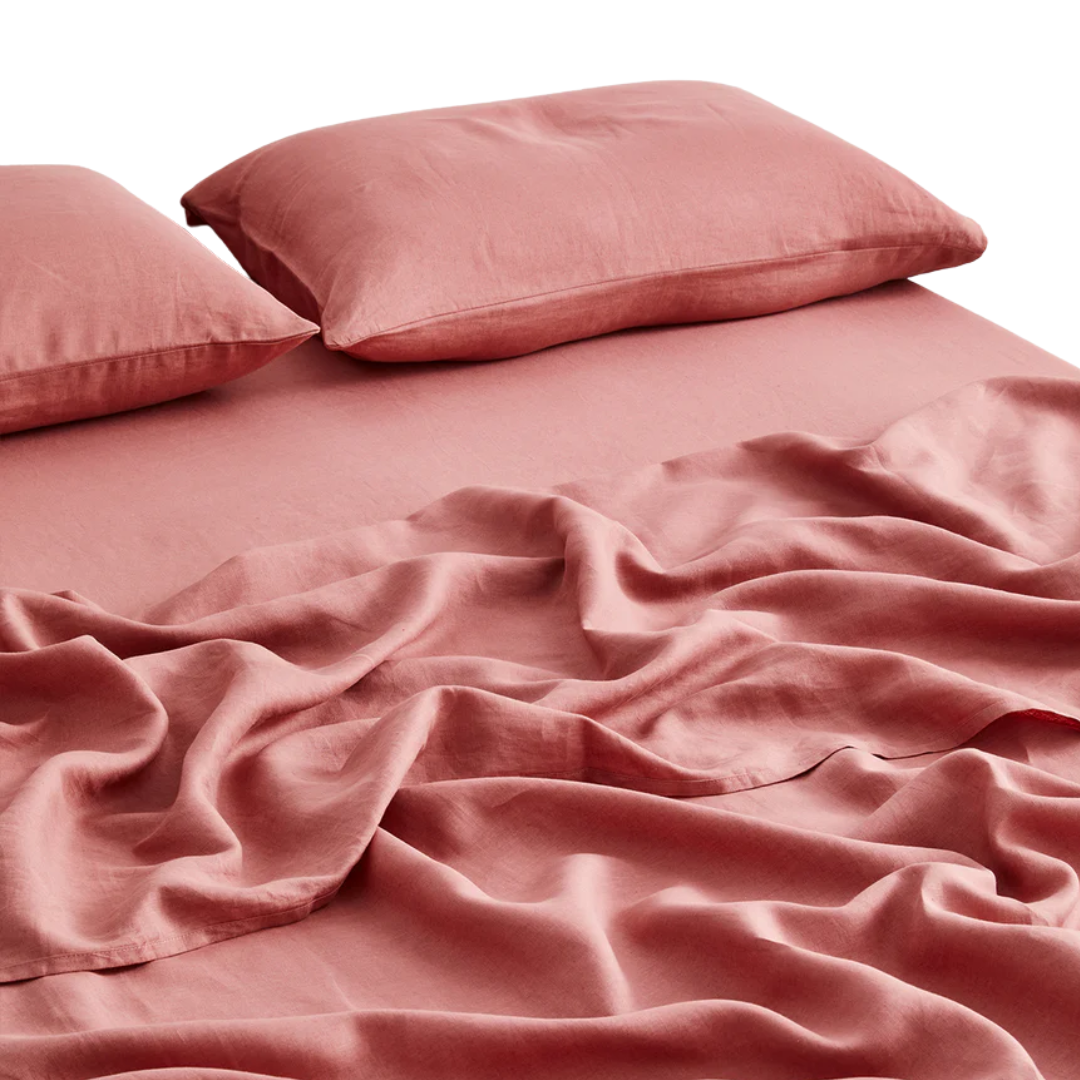 pink clay linen bedding sheet