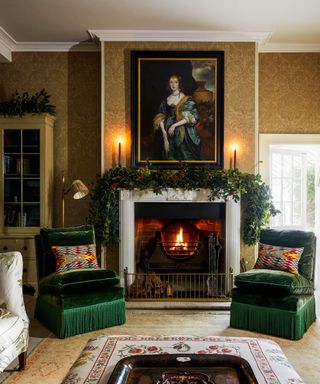 Traditional living room by VSP Interiors with a mantelpiece decorated with fresh foliage