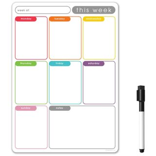 A white weekly planner with whiteboard pen