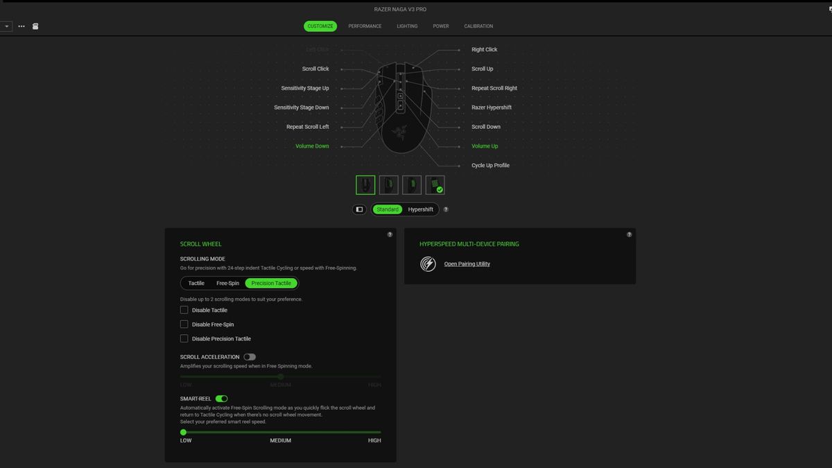 Razer Synapse software, showing off the Naga V3 Pro and its custom buttons
