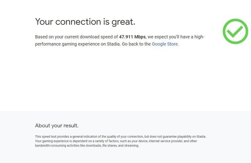 Google Stadia Connection Test Screenshot