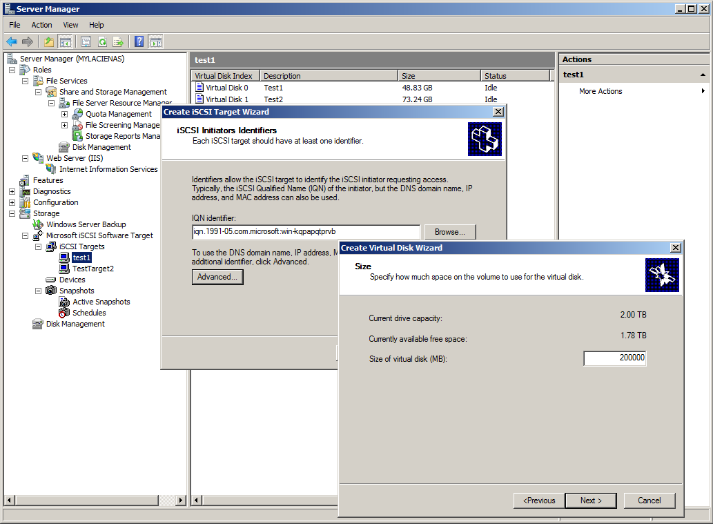 The Microsoft iSCSI target software is preinstalled and more help is at hand for setting up targets and virtual disks.