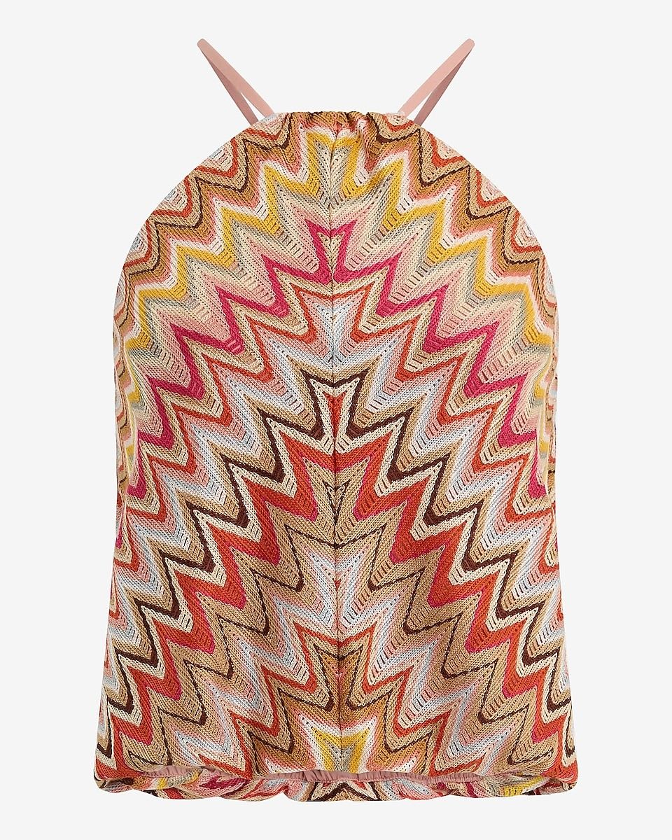 express, Printed Crochet Halter Bubble Tank