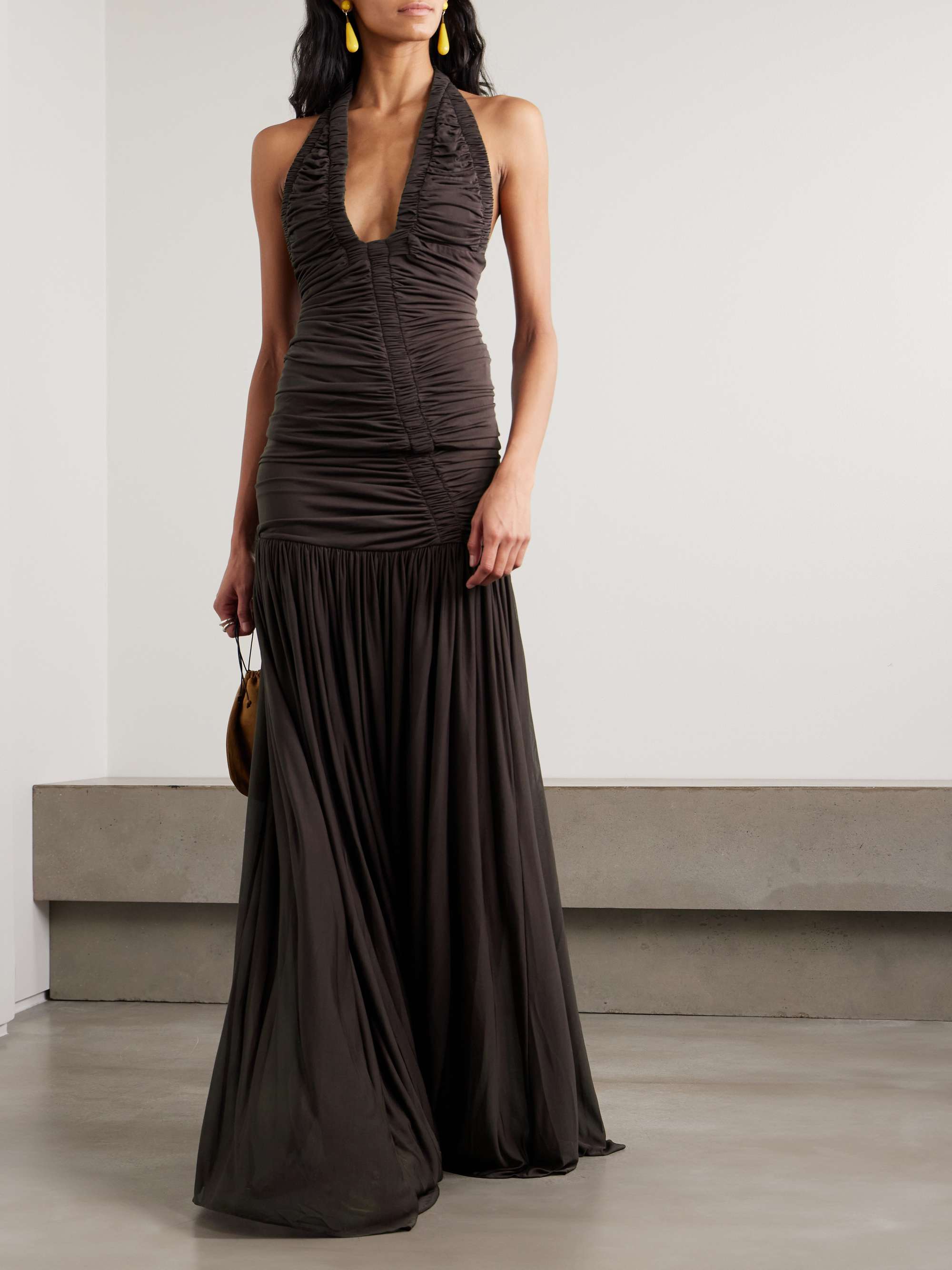 Orion Ruched Gathered Jersey Maxi Skirt