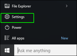 Select Settings from the Start menu