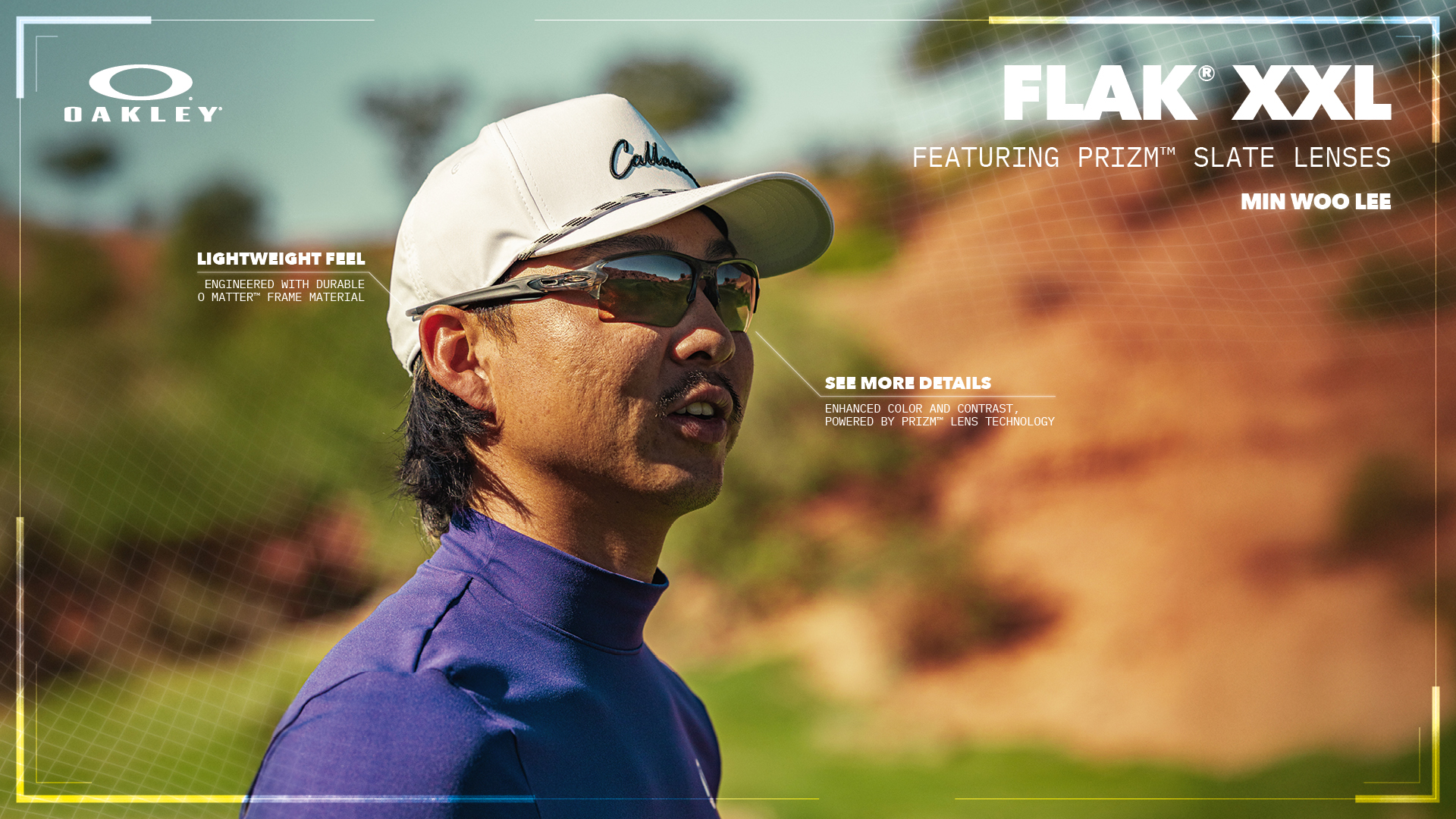 Min Woo Lee wearing Oakley sunglasses in a promotional graphic