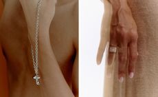 white gold or silver Pattaraphan jewellery on model's arm and hand
