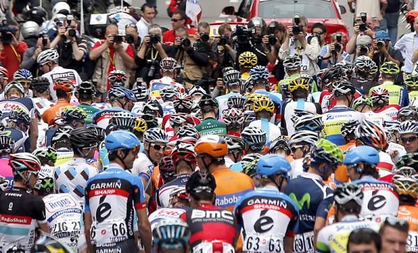 The Tour de France peloton awaits the start of stage 2