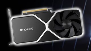 Graphics card with "Nvidia RTX 4060" on front with navy backdrop