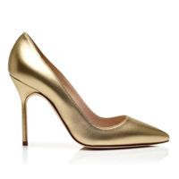 BB Gold Nappa Leather Pointed Toe Pumps, £595.00 | Manolo Blahnik