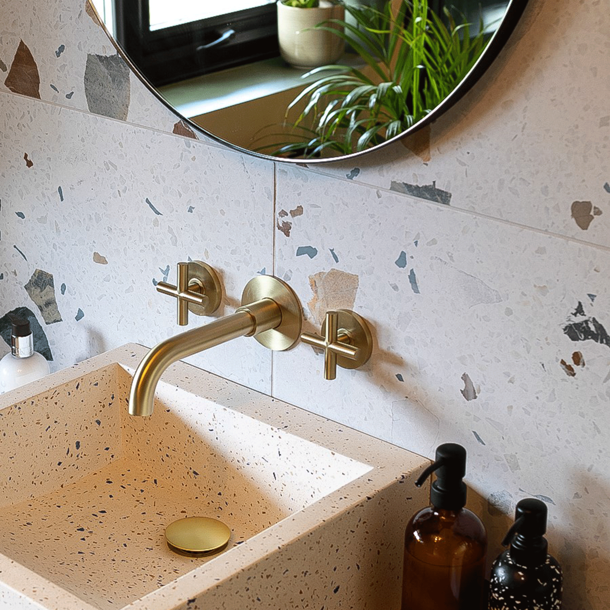 Terrazzo splashback and sink