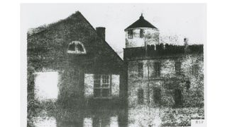 A scan of a daguerreotype of a school in Pennsylvania