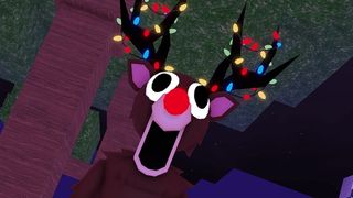 The Deer from 99 Nights in the Forest with Christmas lights caught in its horns.