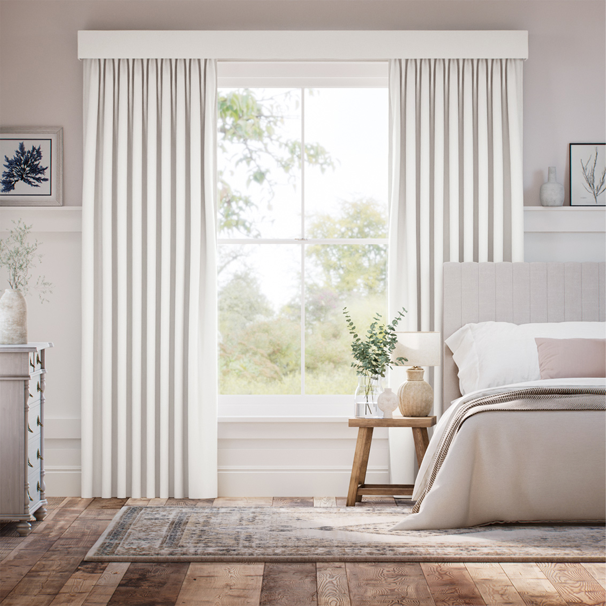 Blinds2Go, Complete Blackout Bijou Linen Alabaster Curtain