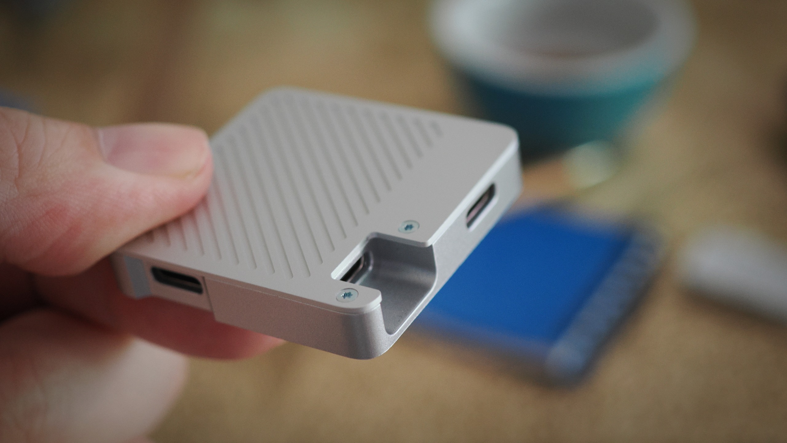 Lexar Professional Go Portable SSD being used in a cafe