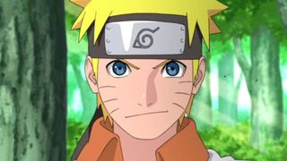 How to watch Naruto in order: A close-up of Naruto Uzumaki smirking in a forest.