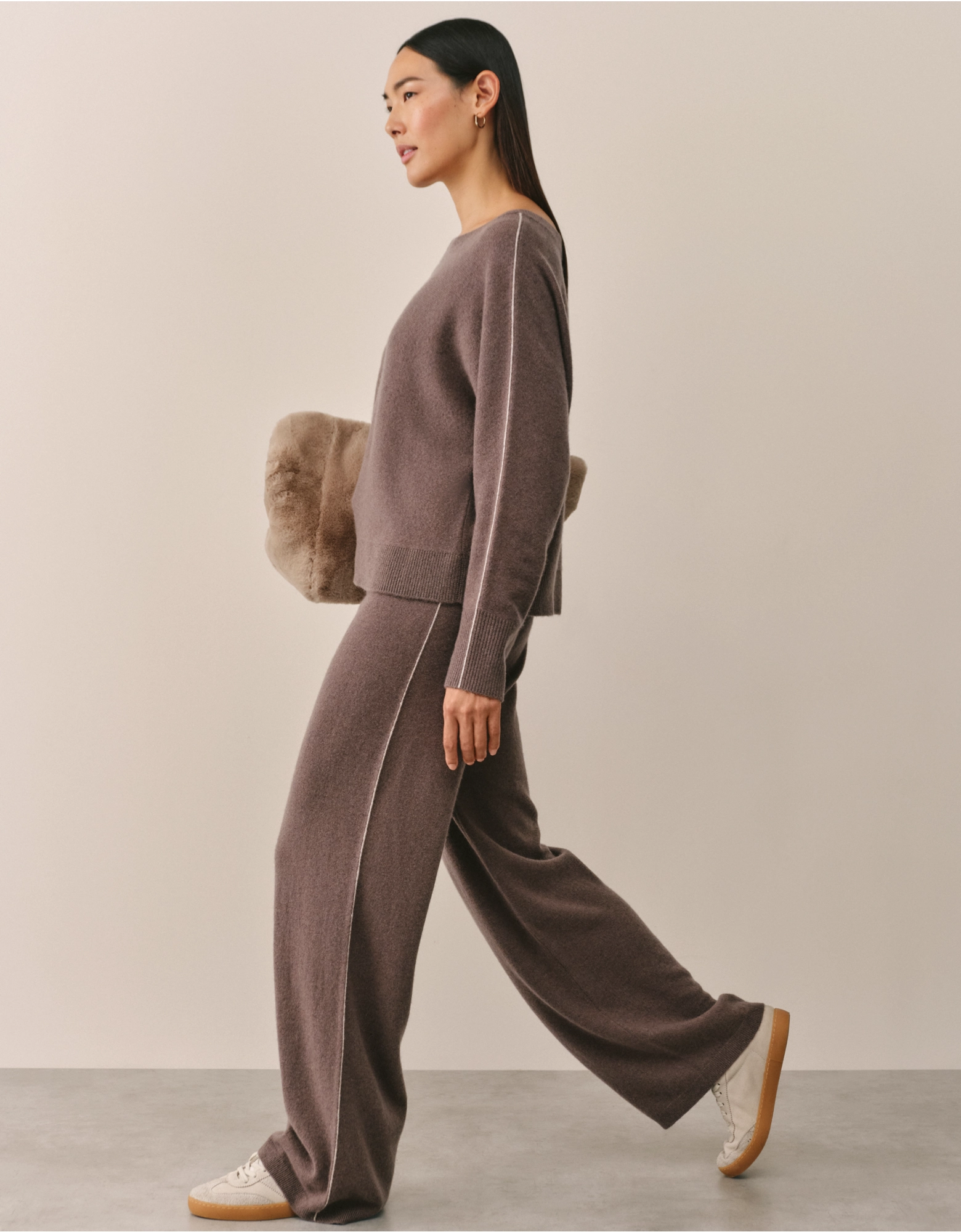 Cashmere Side Stripe Wide Leg Trousers | Loungewear | the White Co...