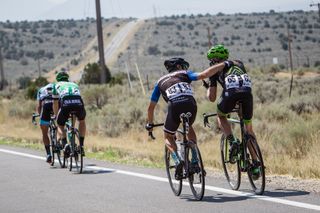 Marco Zamparella and Daniel Turek have a chat in the breakaway during stage 4 at the Tour of Utah