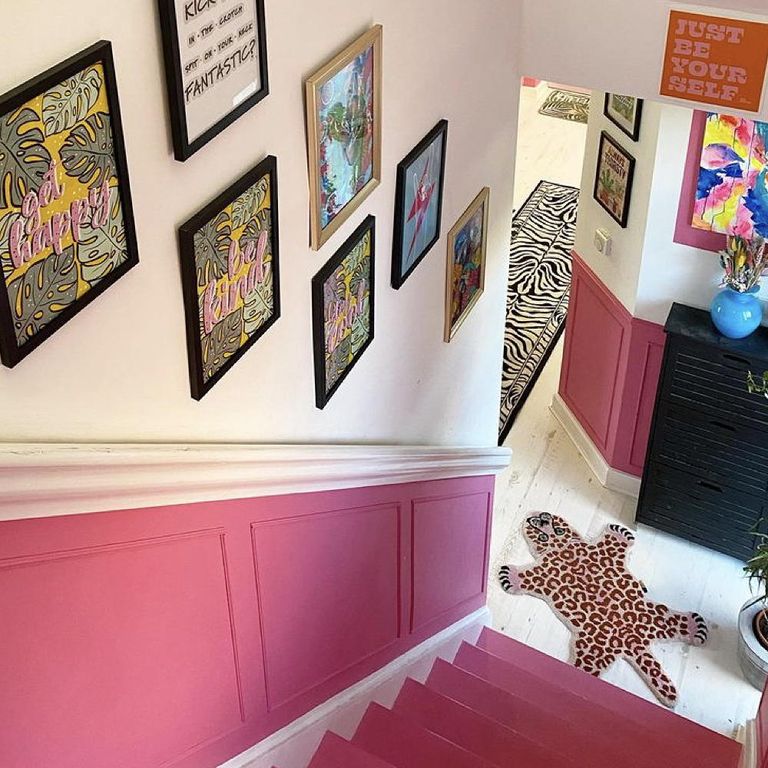 Gold leaf is the star of this incredible pink staircase makeover ...