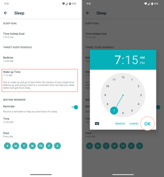 Set wake up time in Fitbit app