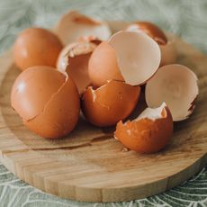 Eggshells sitting on a tabletop