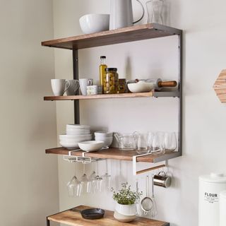 Industrial floating shelves in kitchen