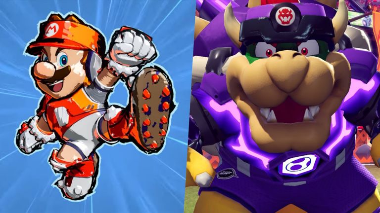 Mario and Bowser in Mario Strikers: Battle League