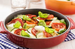 Courgette, tomato and mozzarella gratin