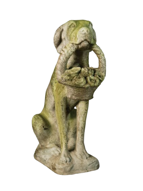 24" Garden Dog W/ Basket, White Moss