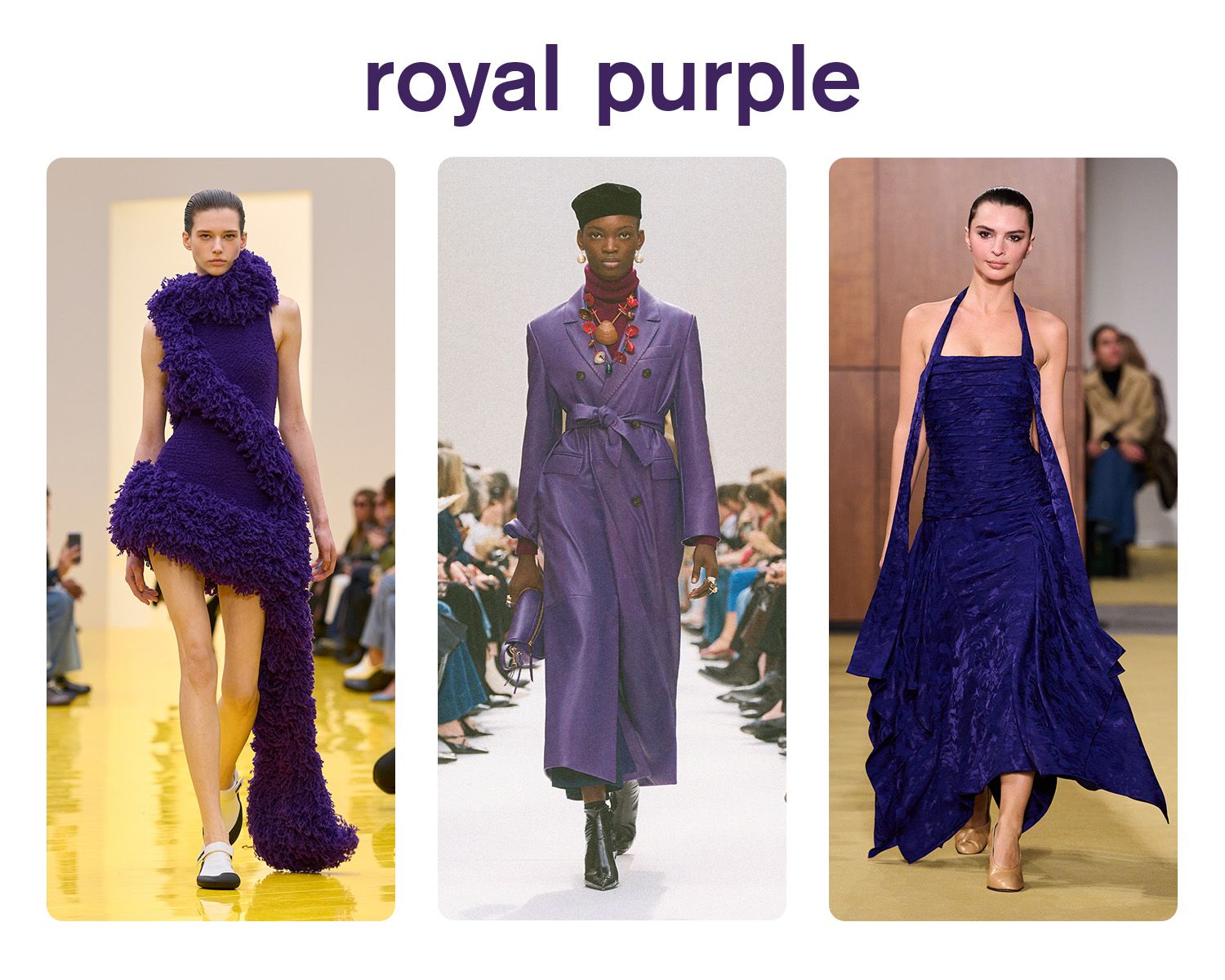 Collage of royal purple on the fall/winter 2026 runways.