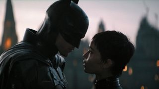 Robert Pattinson as Batman and Zoe Kravitz as Catwoman in The Batman