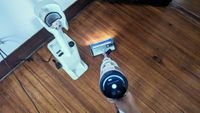 Shark Cordless Detect Pro Vacuum being tested in writer's home