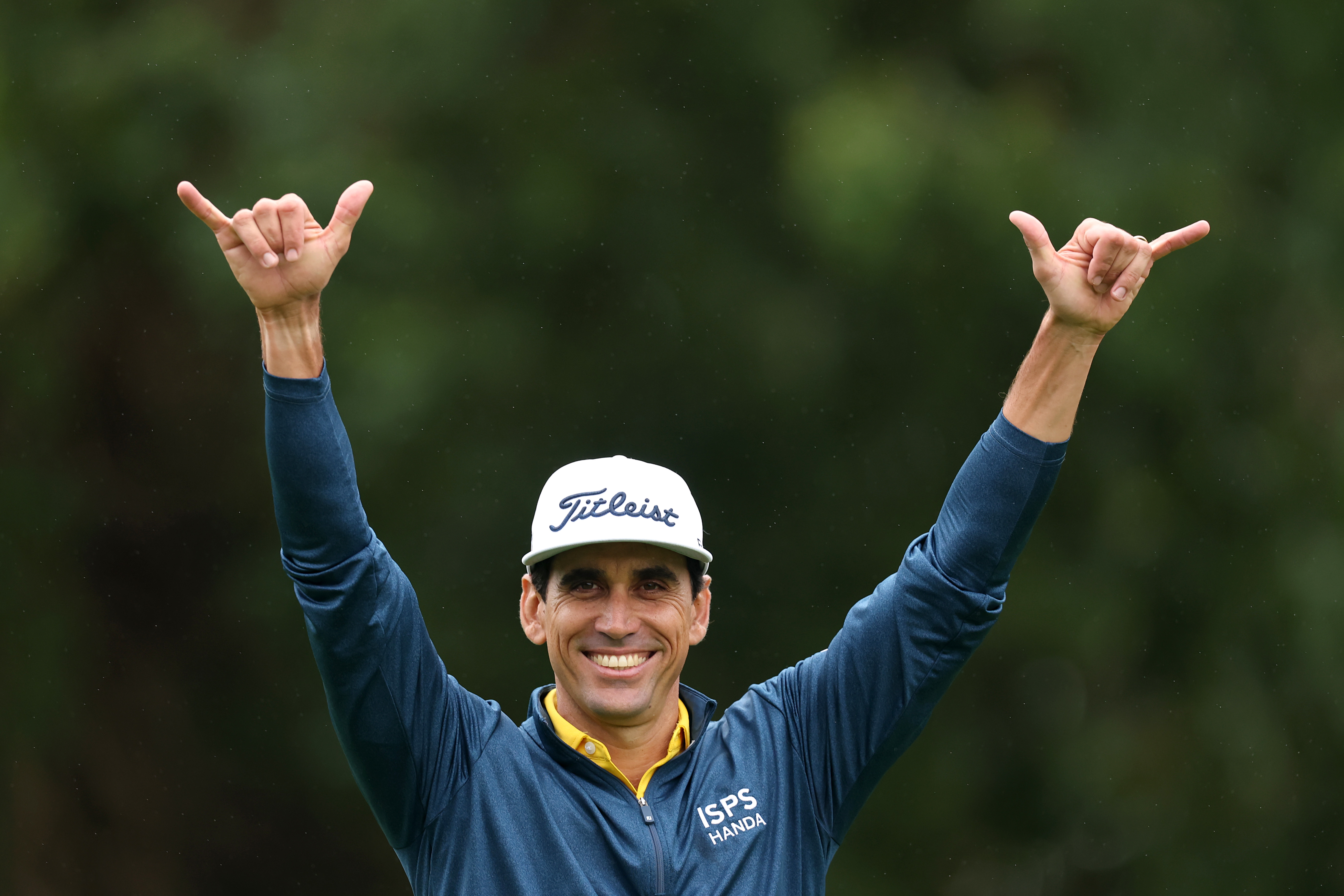 Rafa Cabrera Bello celebrates a hole in one