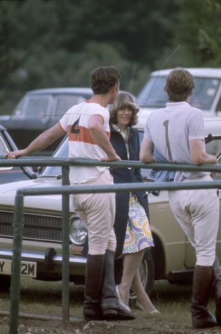 Charles, Prince of Wales and Camilla Parker-Bowles resting after a polo match, circa 1972.