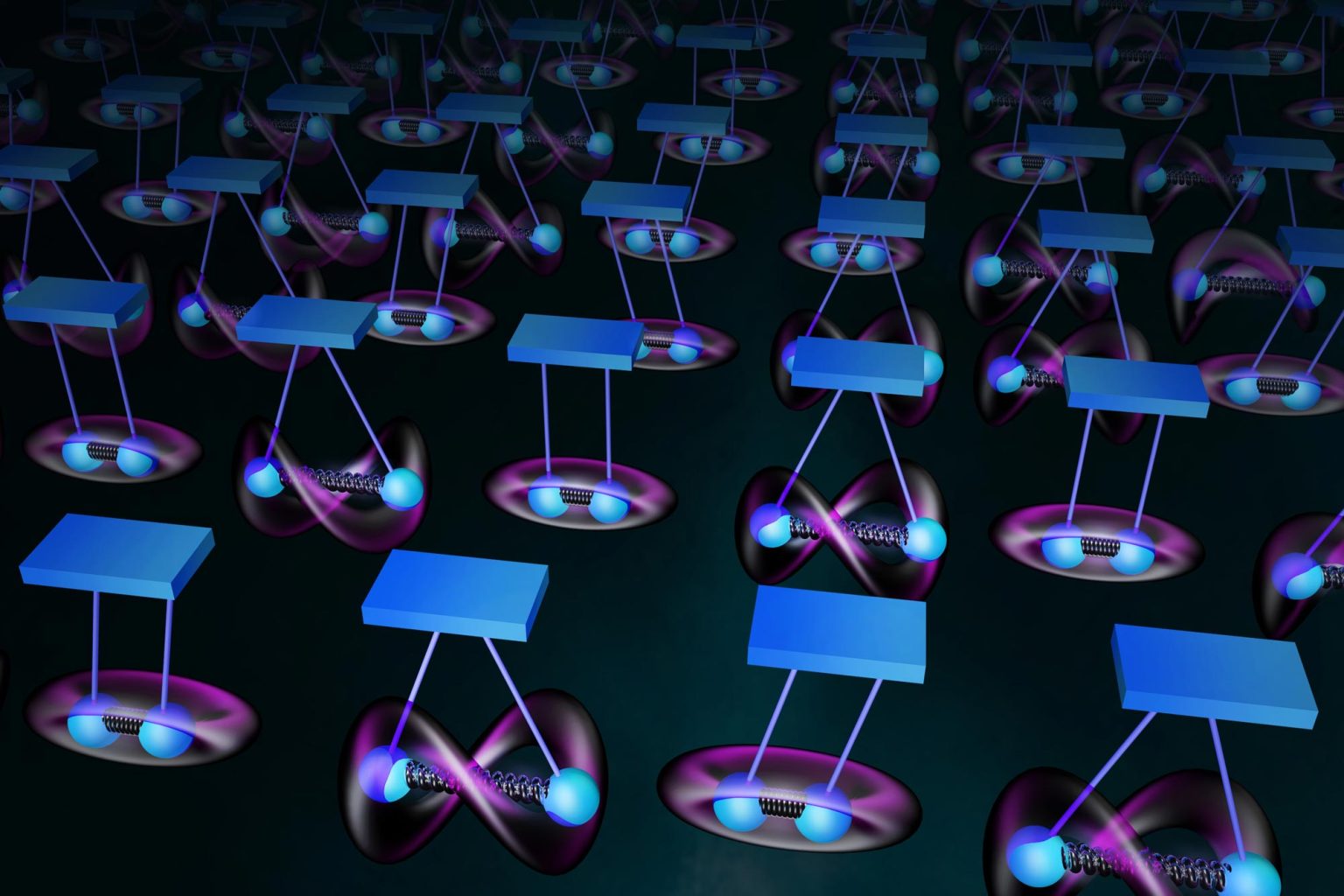 A render of paired fermion qubits.