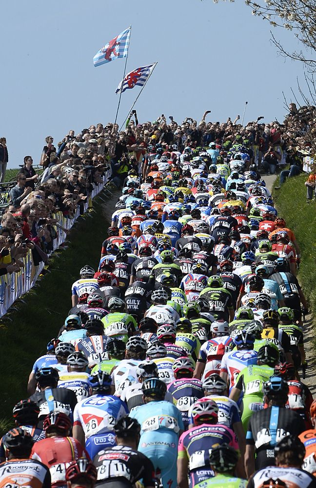 The peloton climbs during the 50th edition of the 258km Amstel Gold Race
