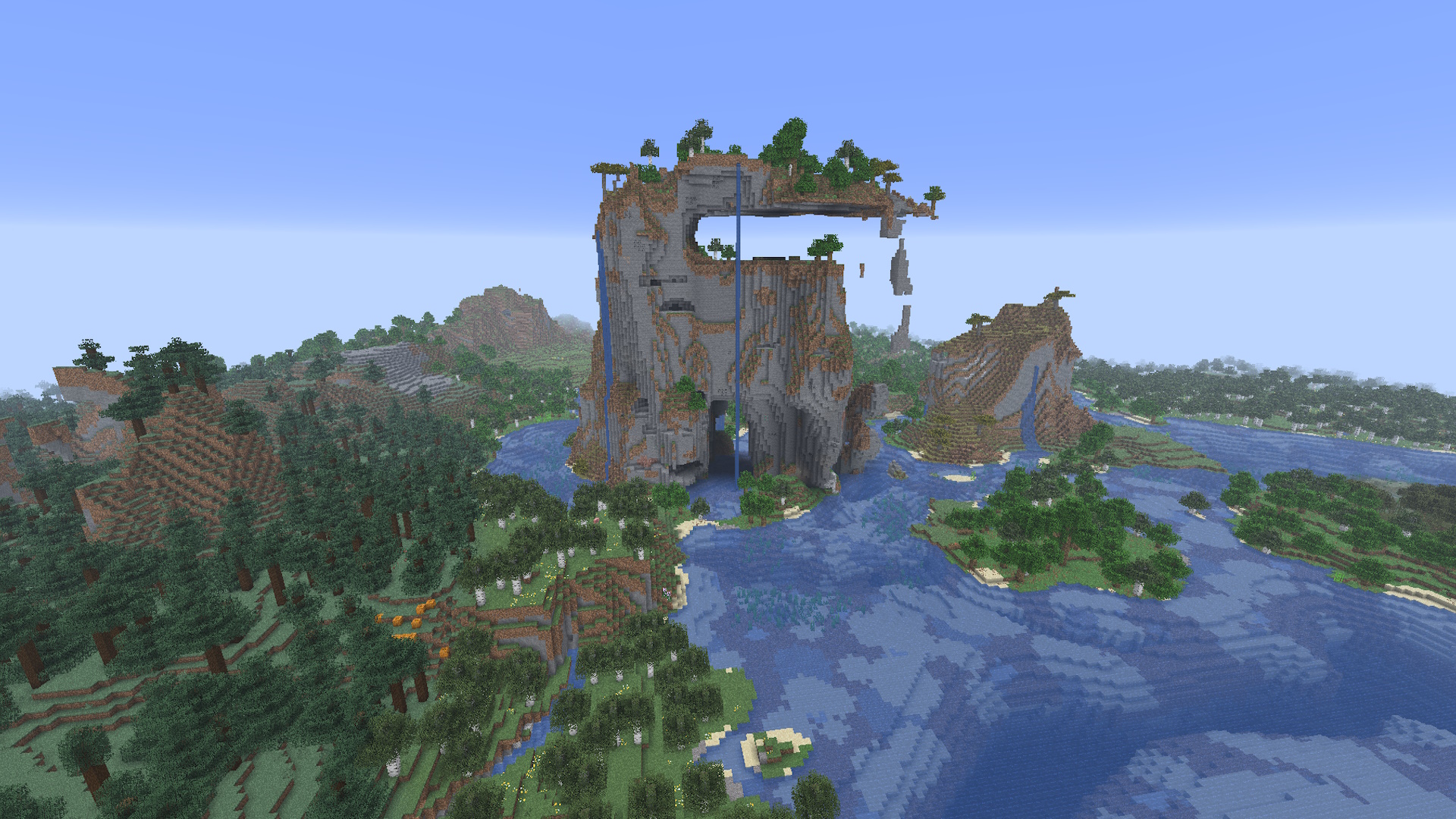 Minecraft seeds - Amogus mountain stands suspiciously in the distance