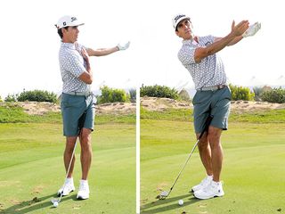 Rafa Cabrera Bello demonstrating correct shoulder position in the 50-yard pitch shot