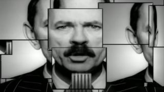 Screenshot of Scatman John's face split across different screens in music video for Scat on Beavis and Butt-Head