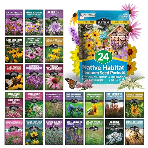 Native Wildflower Seeds for Planting 24 Variety Pack &amp;ndash; Perennial &amp;amp; Annual North American Flowers for Butterfly &amp;amp; Bee-Friendly Pollinator Gardens &amp;ndash; Non-Gmo Heirloom &amp;ndash; Survival Garden Seeds