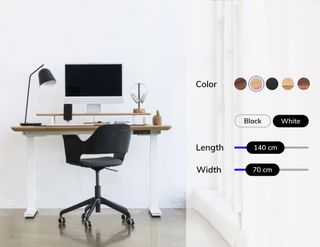 Screen view of Oakywood online 3D Configurator for customising desk sizes and finishes
