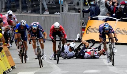 Caleb Ewan and Peter Sagan crash at the 2021 Tour de France