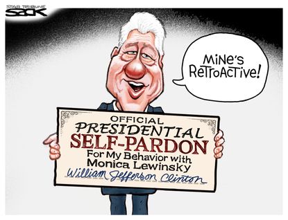 Political cartoon U.S. Presidential pardon powers Bill Clinton Monica Lewinsky