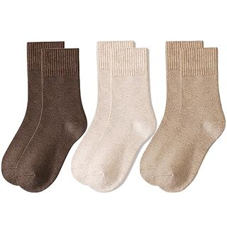 Lomitract Mini Crew Quarter Socken Damen: hoch über dem Knöchel, lange Bambussocken, hohe Socken aus Baumwolle, bis zur Mitte der Wade, ideal für kurze Stiefel, Beige, Neutral, Braun