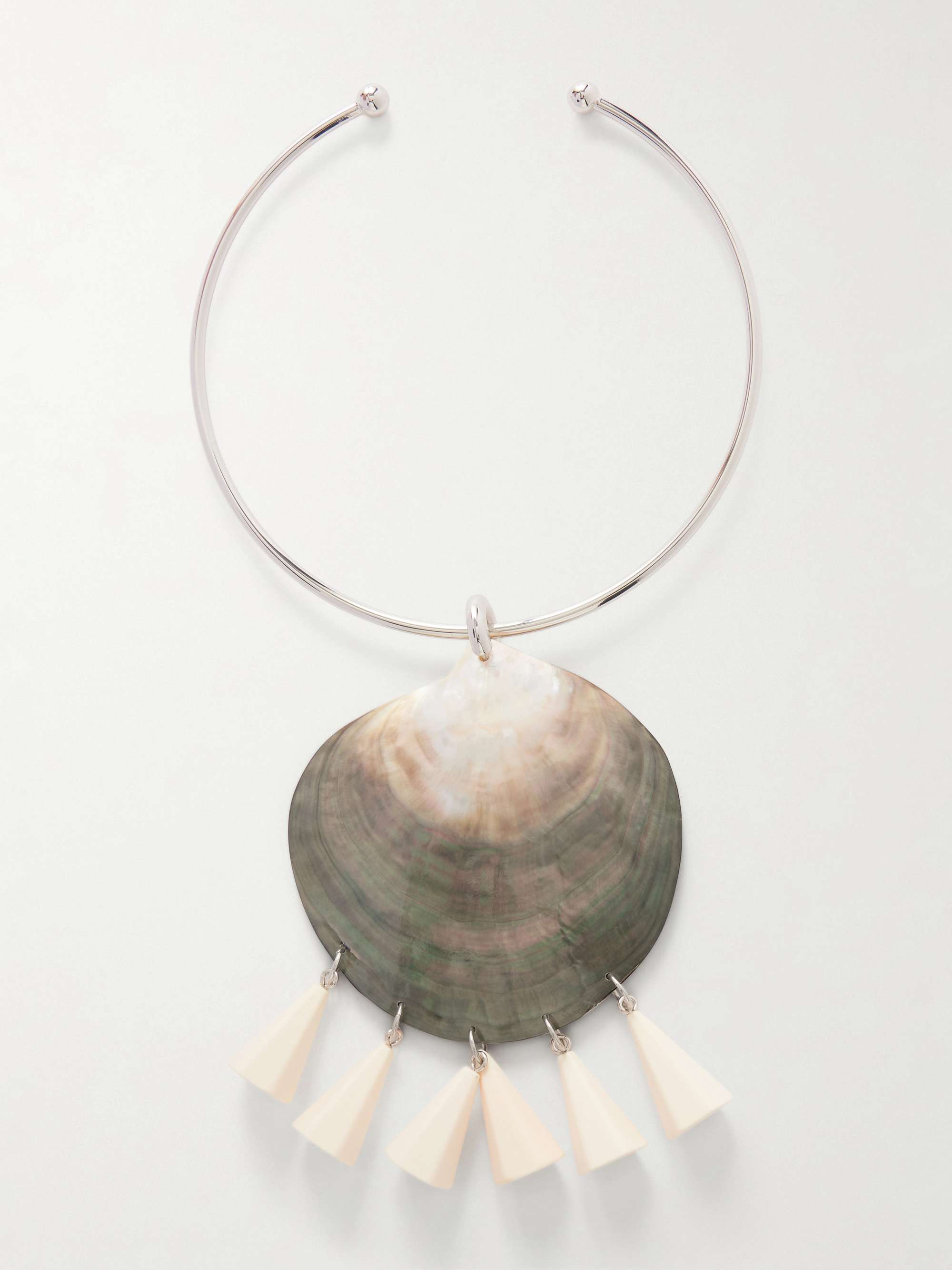 Nacre Rhodium-Plated, Shell and Resin Necklace