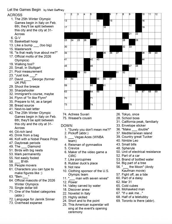 A crossword puzzle.