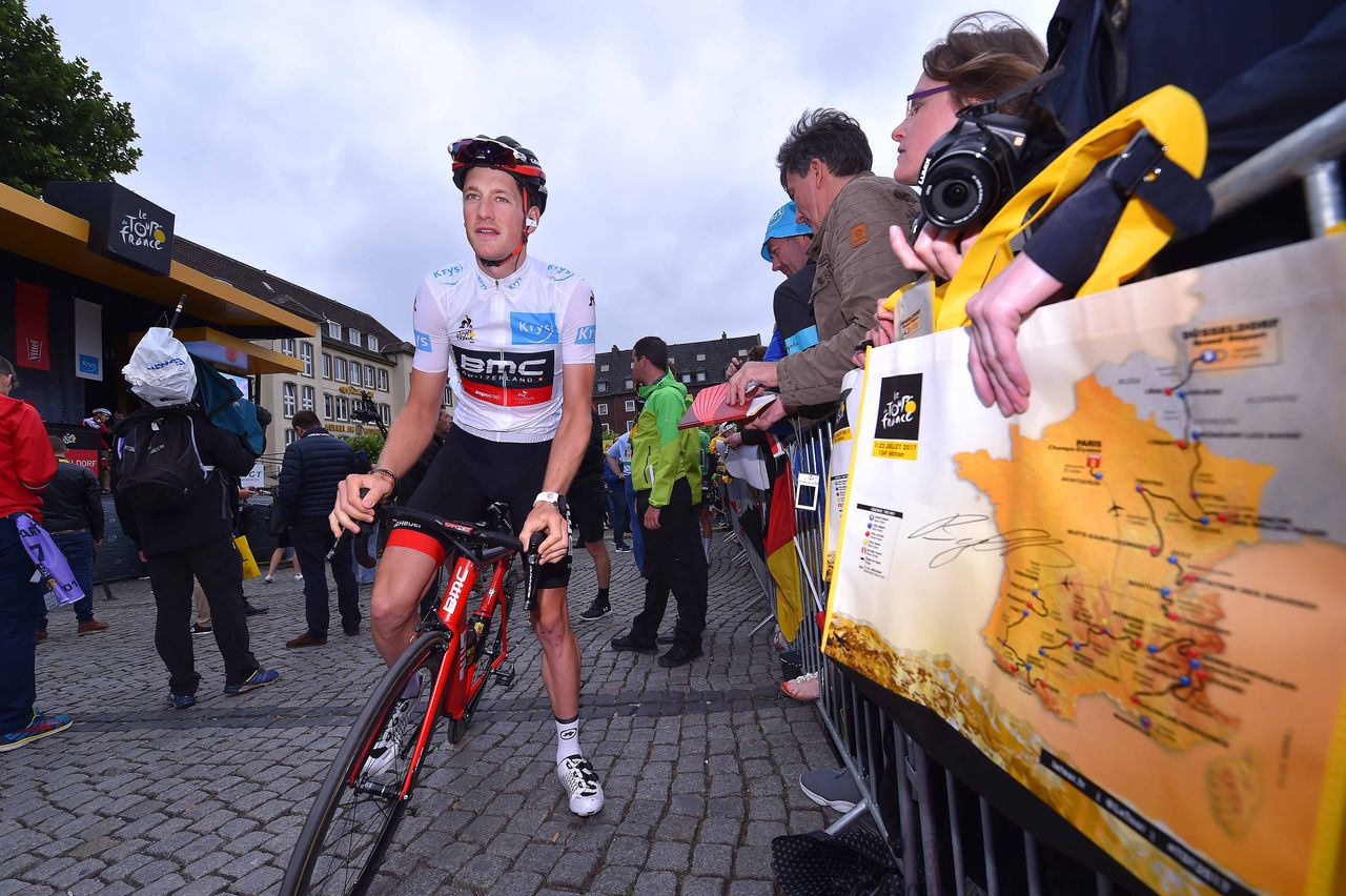 Stefan K&uuml;ng at the start of the Tour de France's second stage