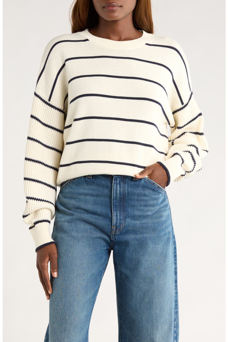 Rib Drop-Shoulder Crewneck Sweater