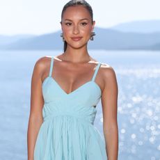 Alexandra Leclerc attends "Le Bonheur" By Jacquemus photocall at Phare de la Pietra, Corsica on June 29, 2026 in l'Ile-Rousse, France. 