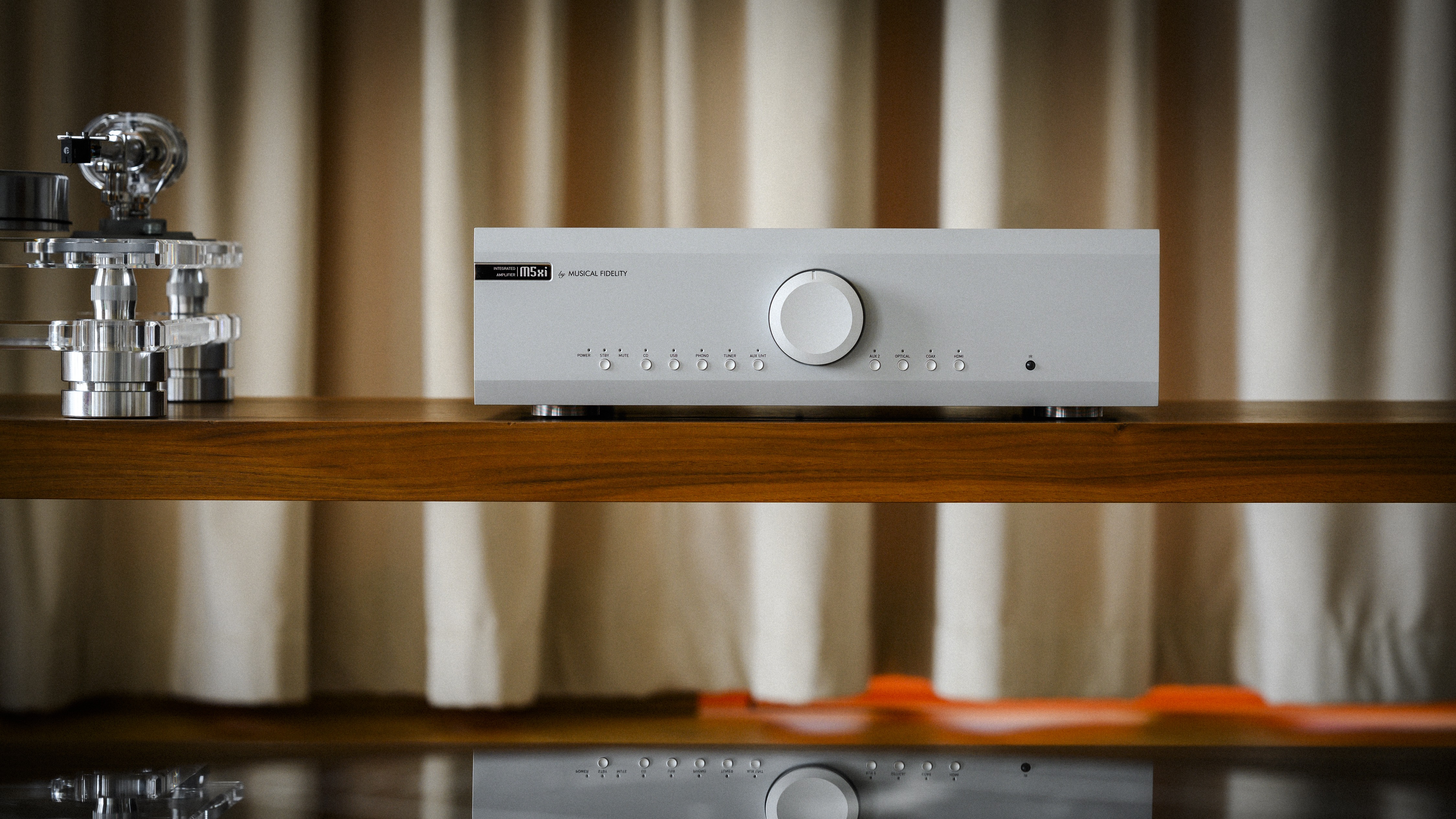 Musical Fidelity M5xi integrated amplifier in silver on a rack